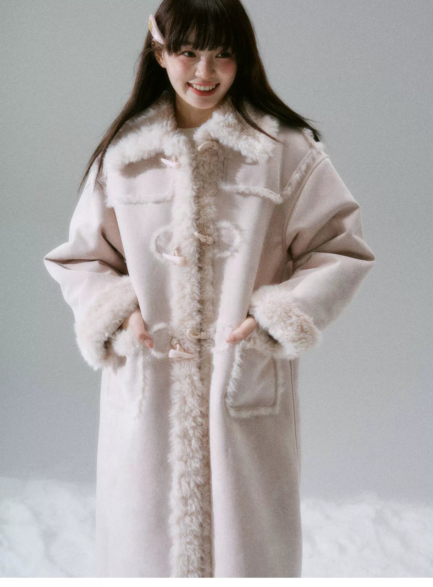 Cream Oak College Vintage Fur Horn Button Coat