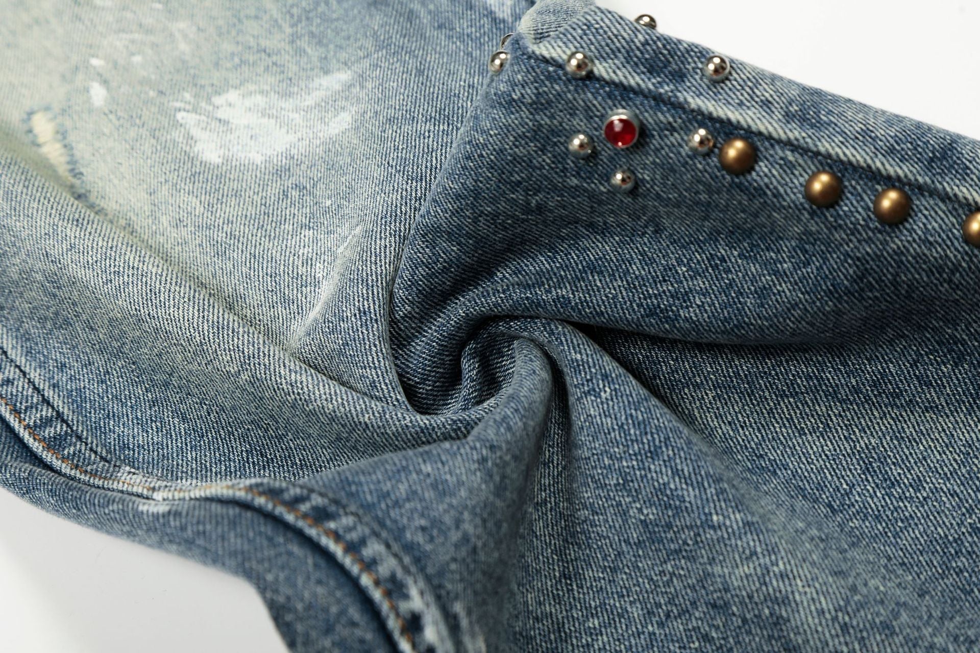 Paint Splatter Curved Denim Jeans