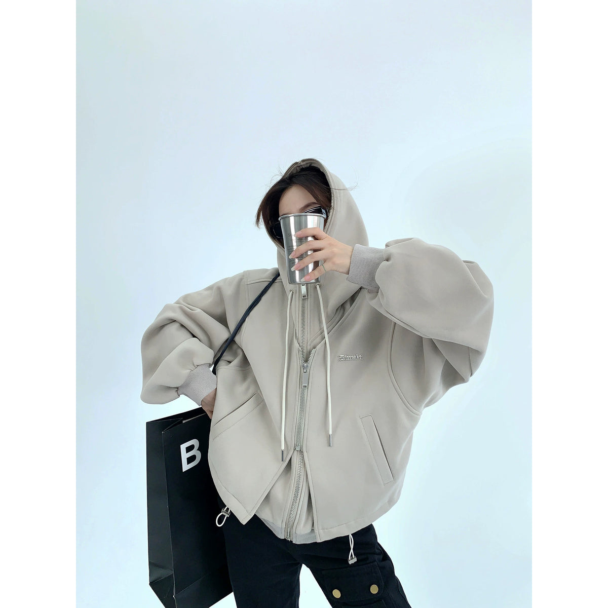 Fake Layered Zipper Hoodie