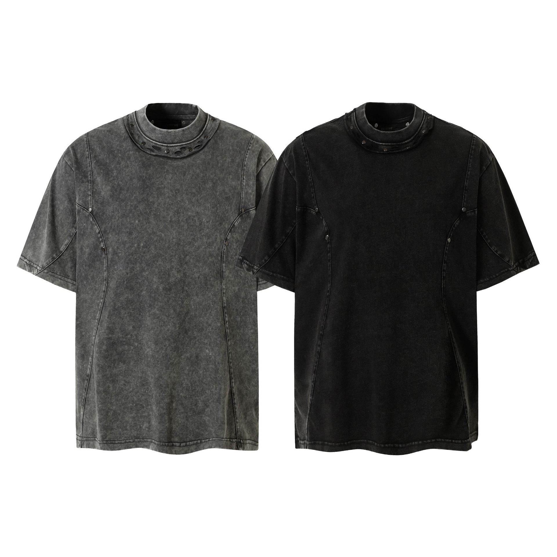 Heavy Washed Fade Stitching Short Sleeve T-Shirt