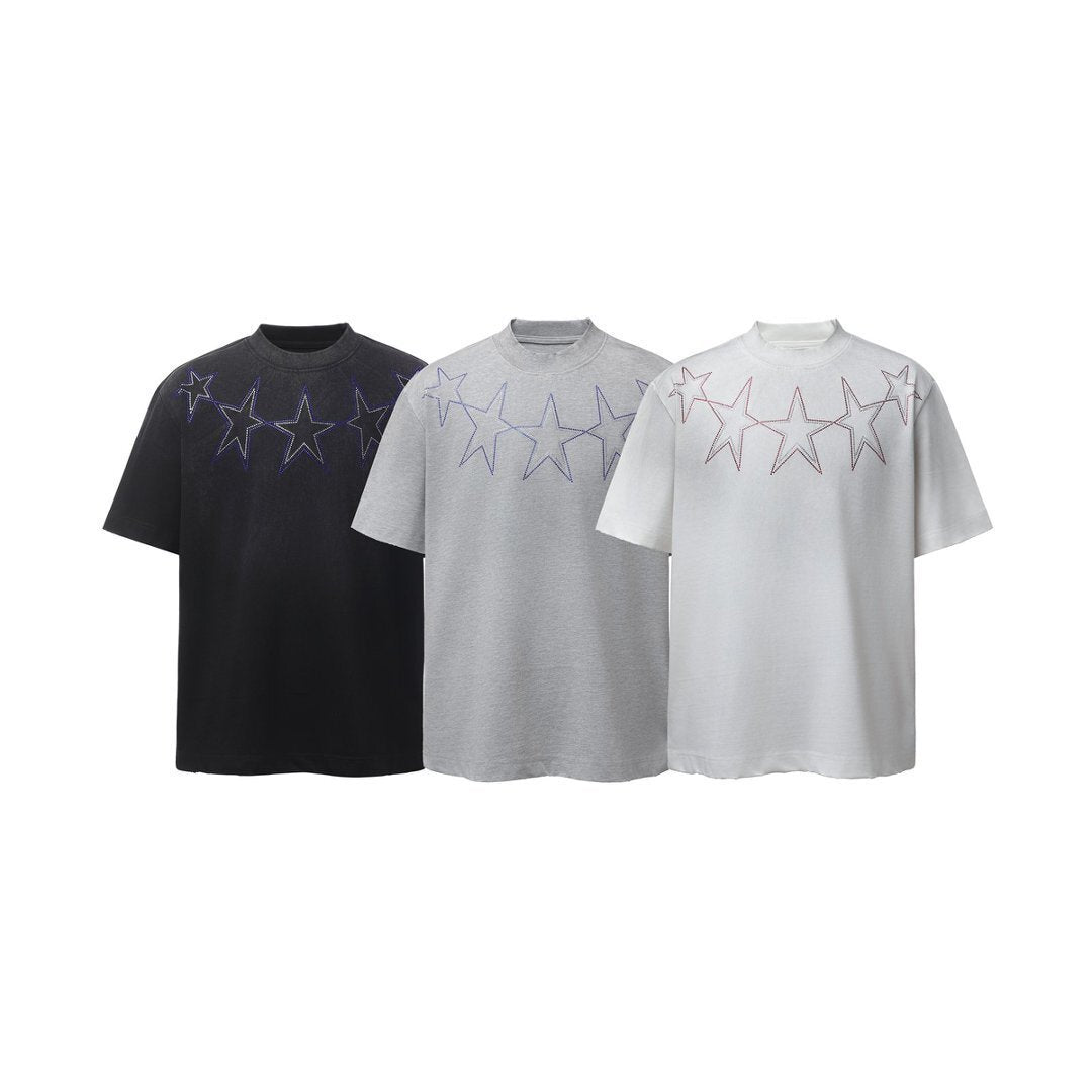 Star Rhinestone Dirty Dye Washed Short Sleeve T-Shirt