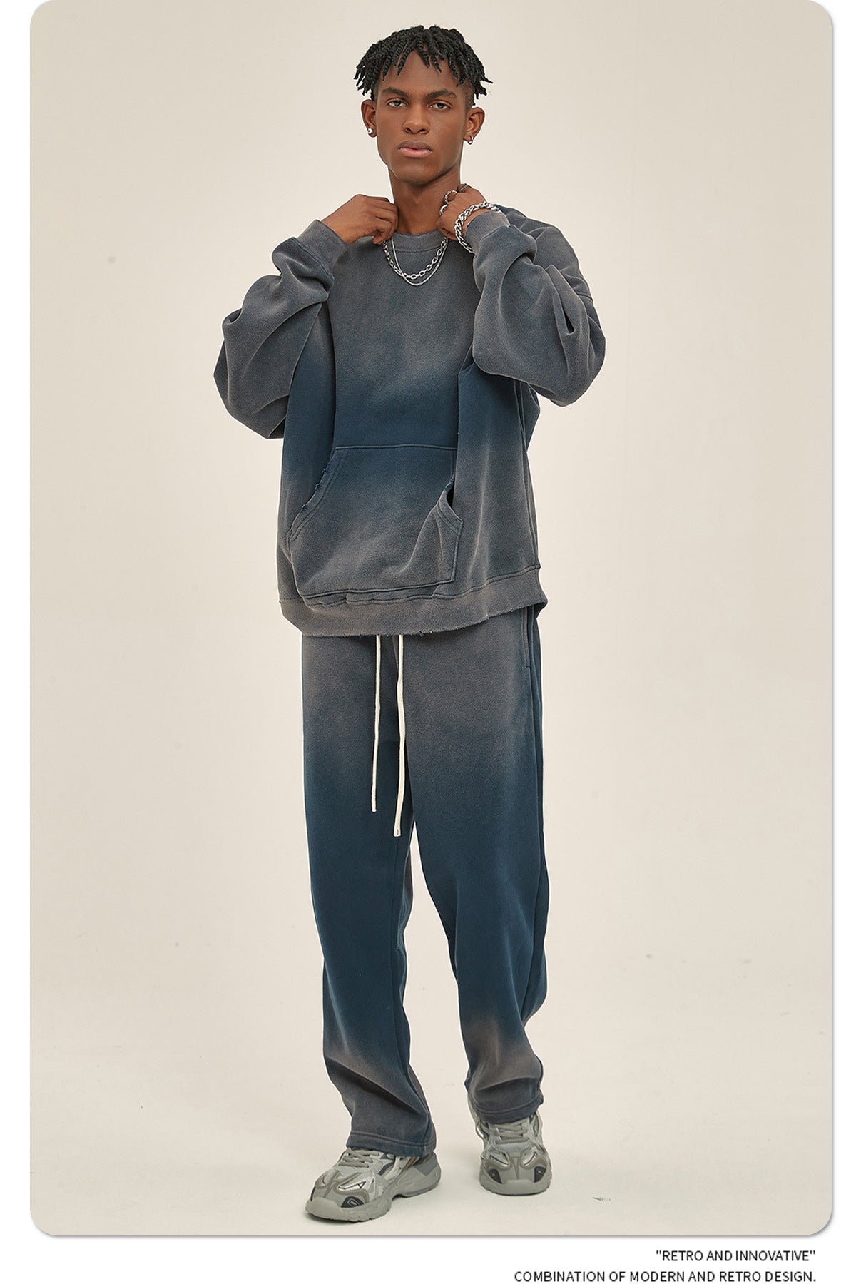 Fleece Lining Spray-dye Damage Oversize Sweatshirt