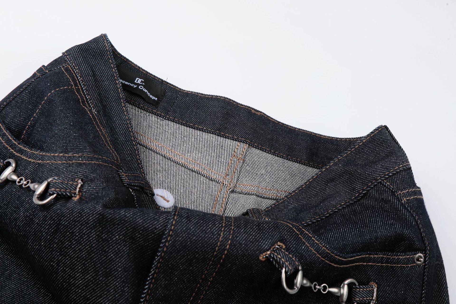 Washed Metal Buckle Wide Leg Denim Jeans