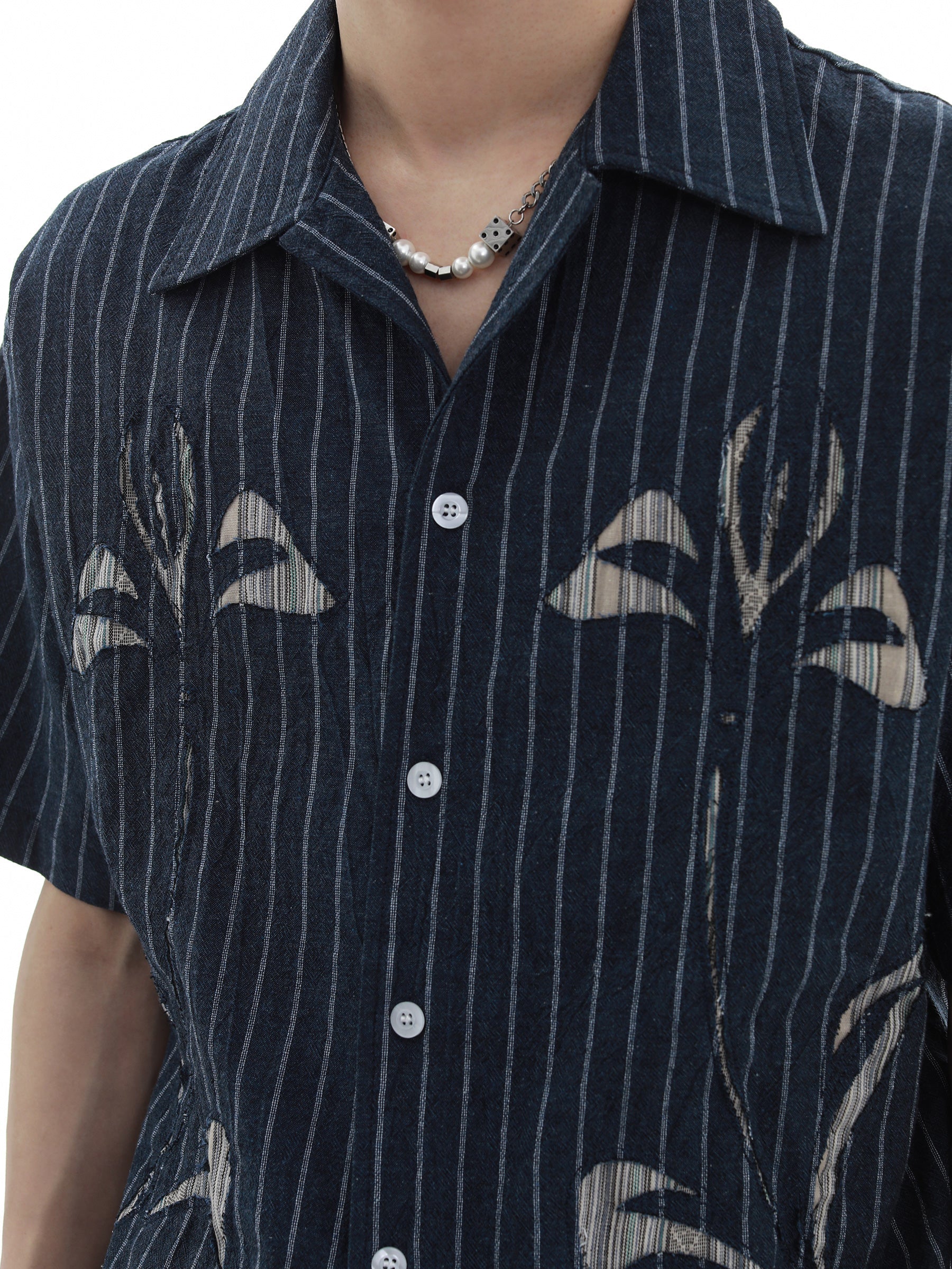 Patch Embroidery Stripe Short Sleeve Shirt