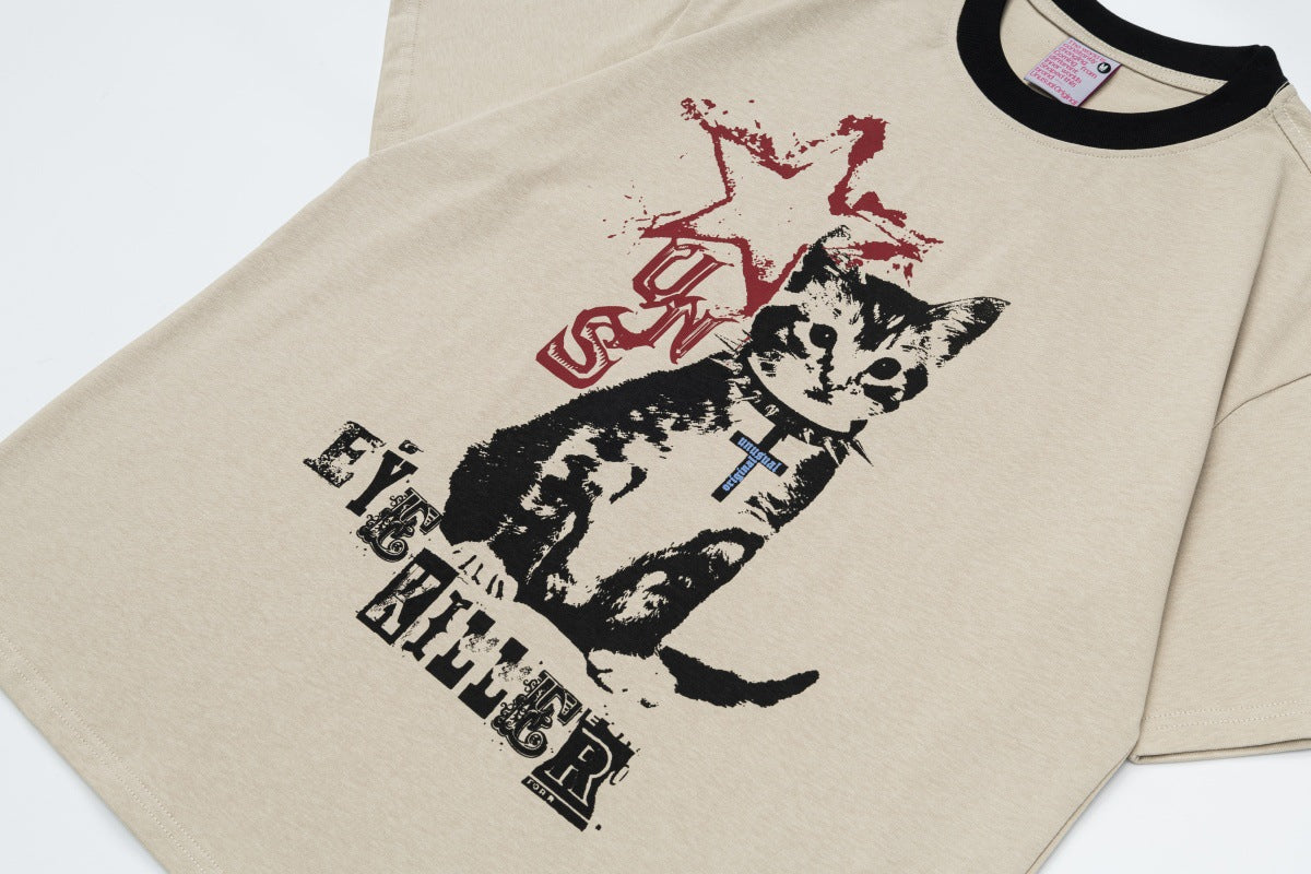 Painting Cat Graphic Short Sleeve T-Shirt