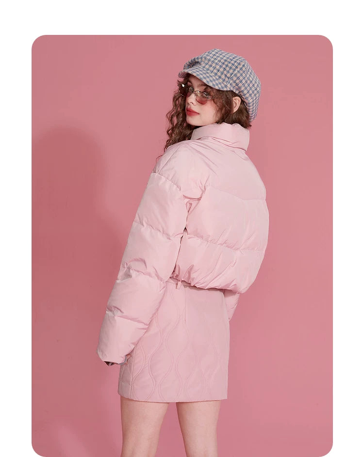 Ensemble veste courte légère en duvet de canard blanc et jupe