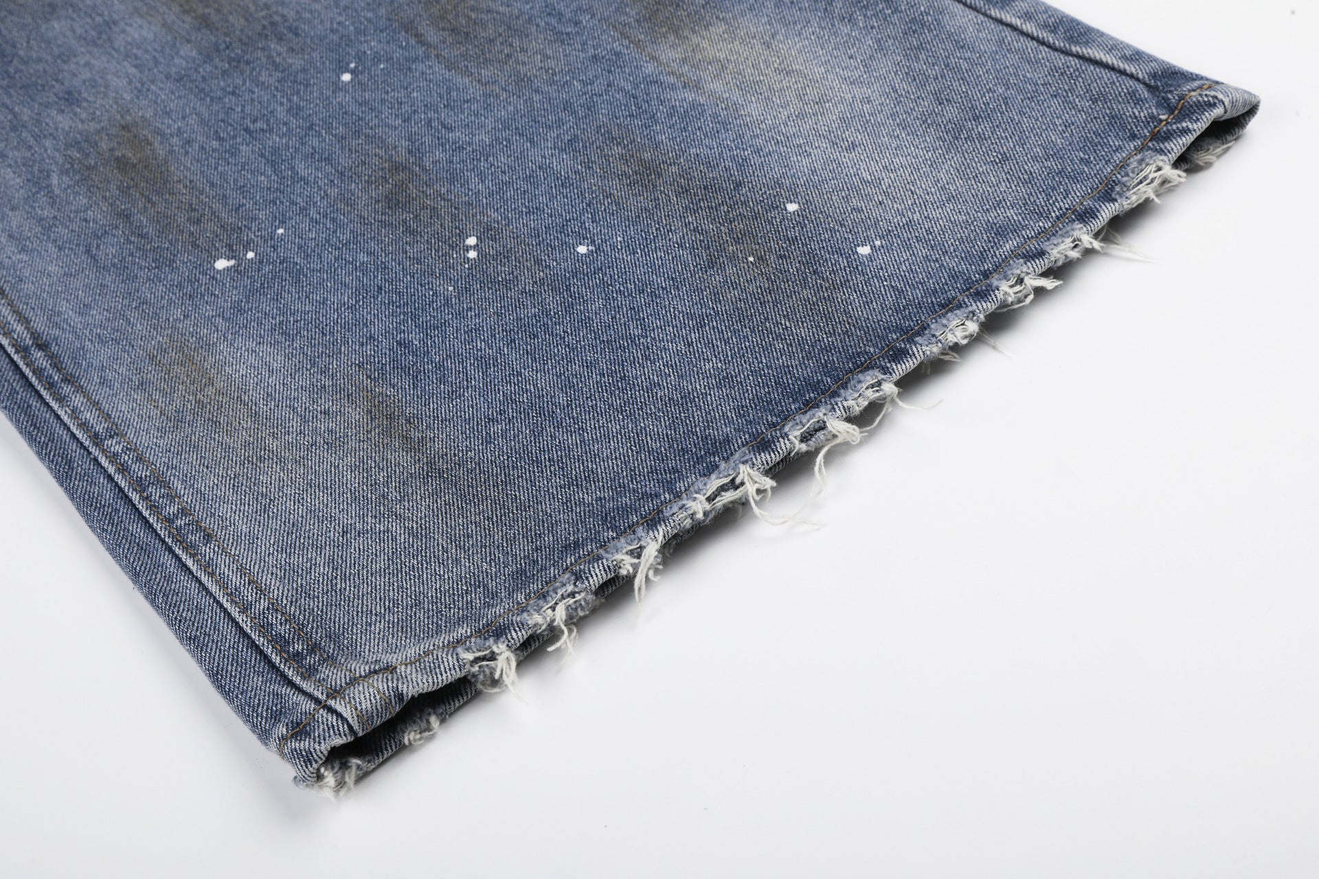 Washed Paint Damage Wide Leg Denim Jeans