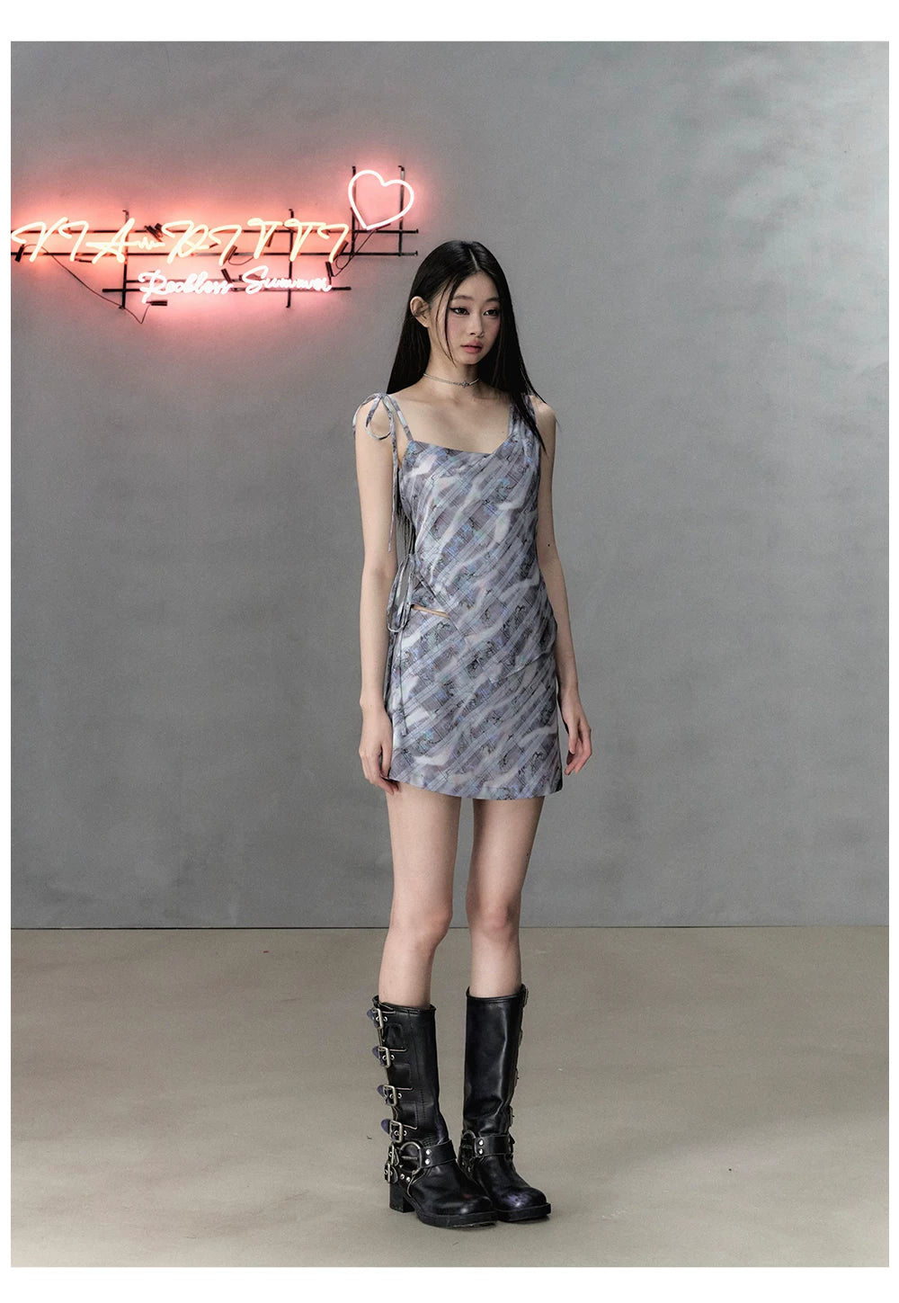 Colorful Plaid Camisole & A-Line Short Skirt Setup
