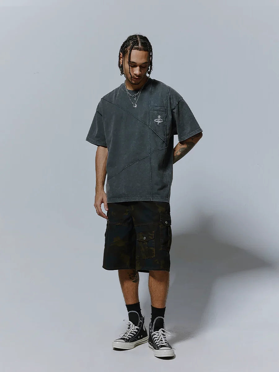 Washed Camouflage Multi-Pocket Cargo Short