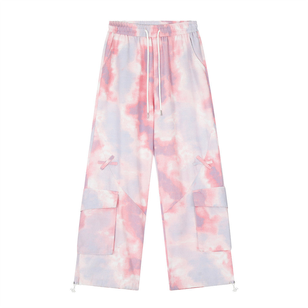 Pantalon cargo tie-dye à cordon de serrage