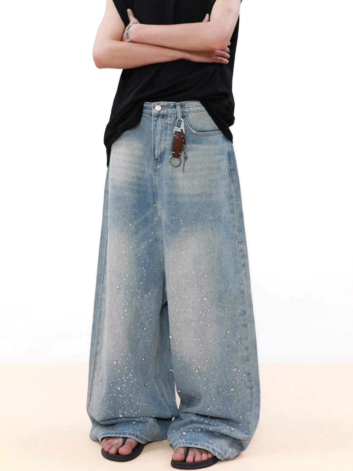 Jean large en denim avec strass