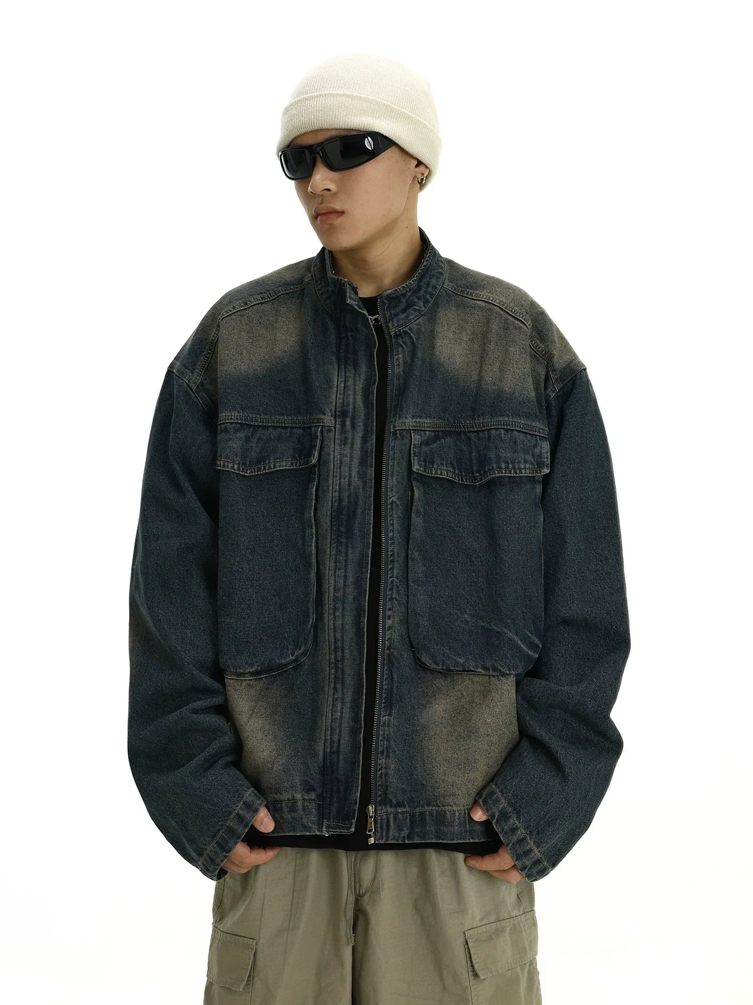 Wash Stand Neck Denim Jacket