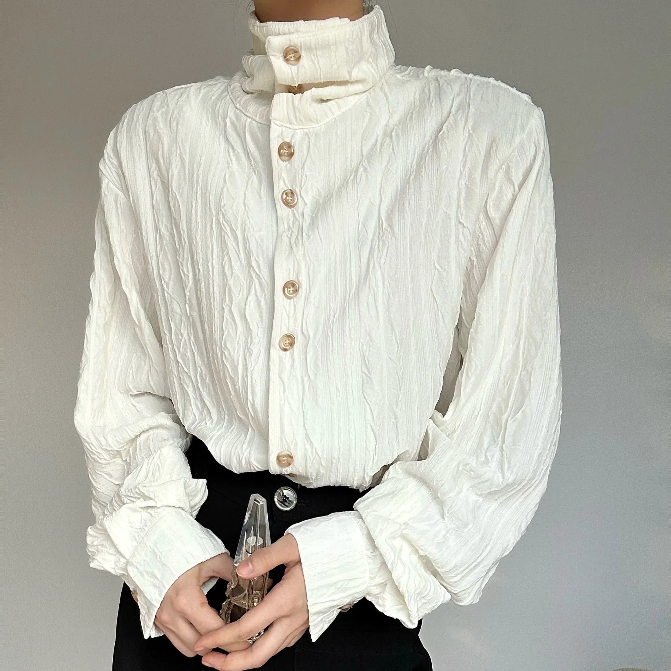Wave Design Stand Neck Long Sleeve Shirt