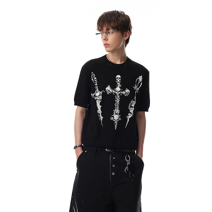 Cross Skull Graphic Short Sleeve Knit T-shirt