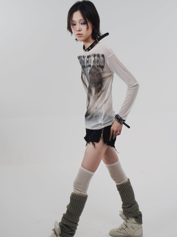 Goth Emo Artist Collaboration Mesh Long Sleeve T-Shirt