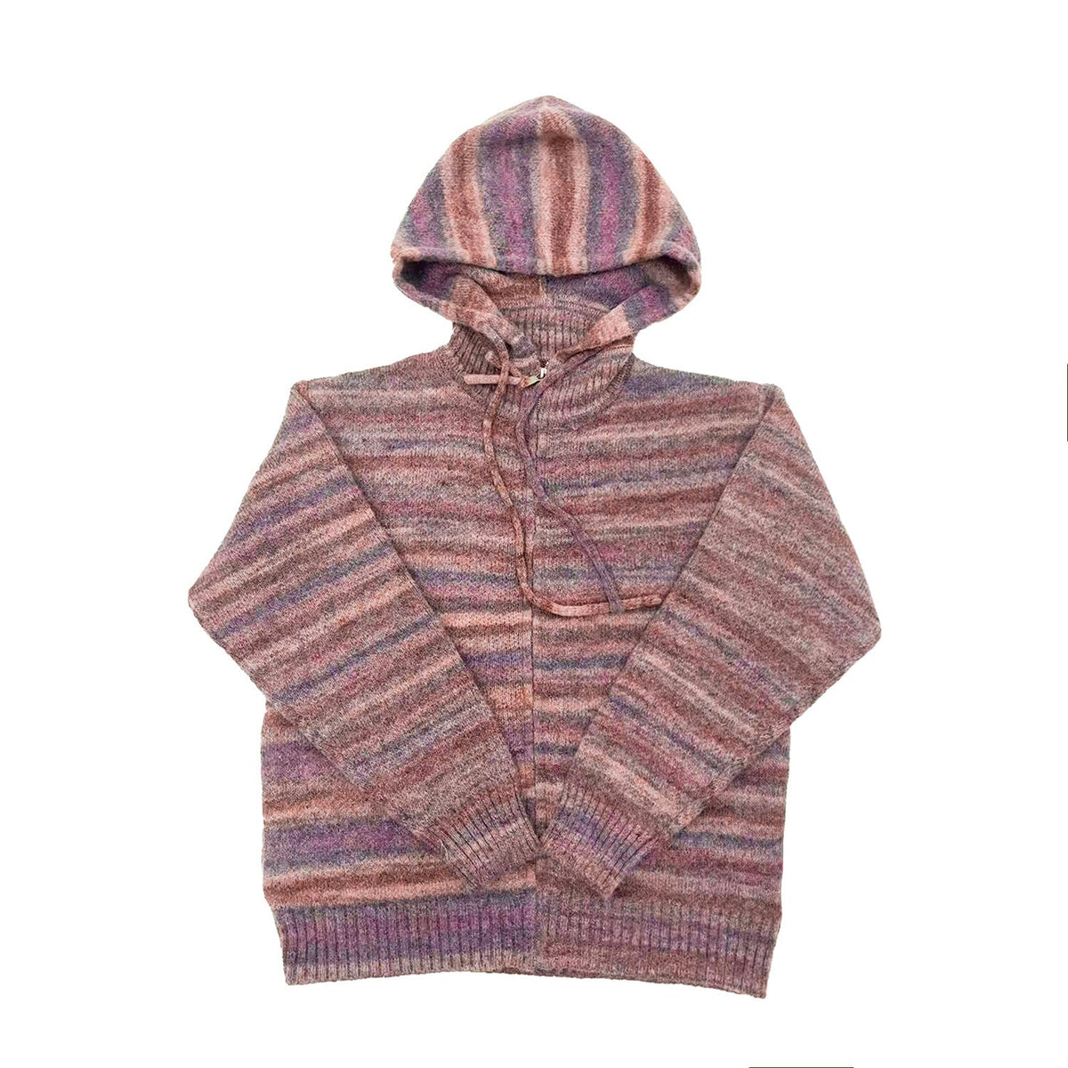 Stripe Hooded Zipper Knit Cardigan