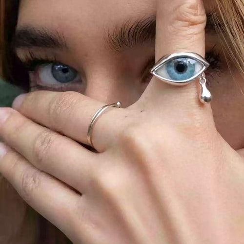 Tear Drop Eye Ring – Gothic Evil Eye Statement Ring - Azure Eye