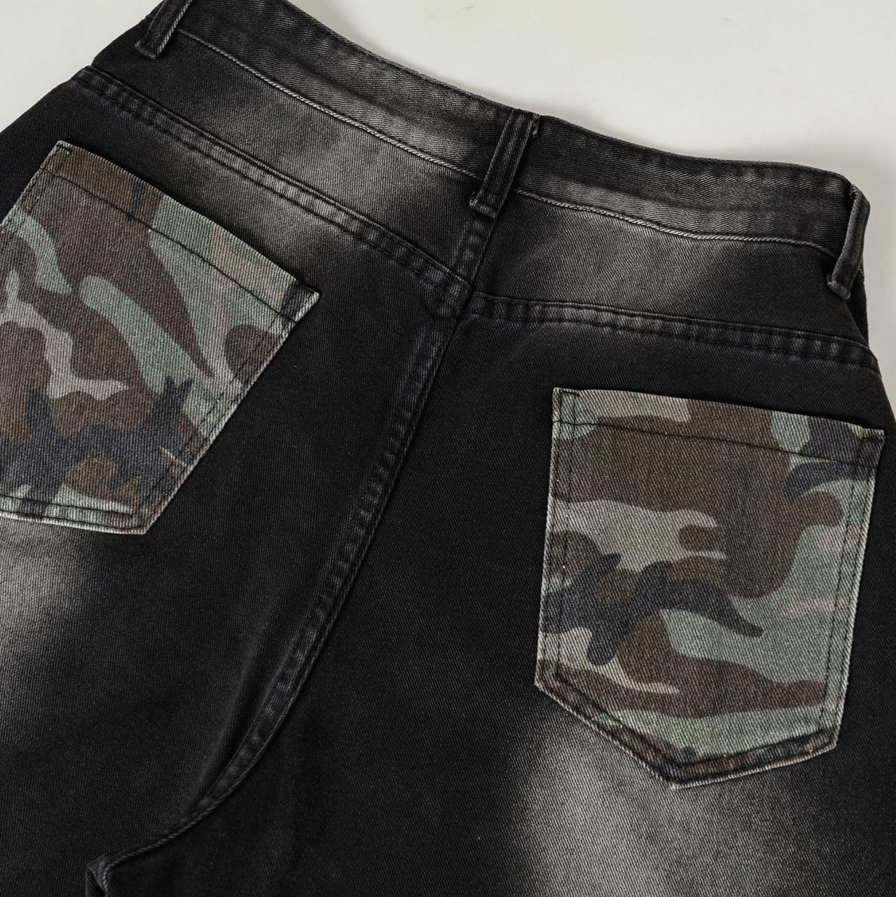 Butterfly Print Camouflage Wide Leg Denim Jeans