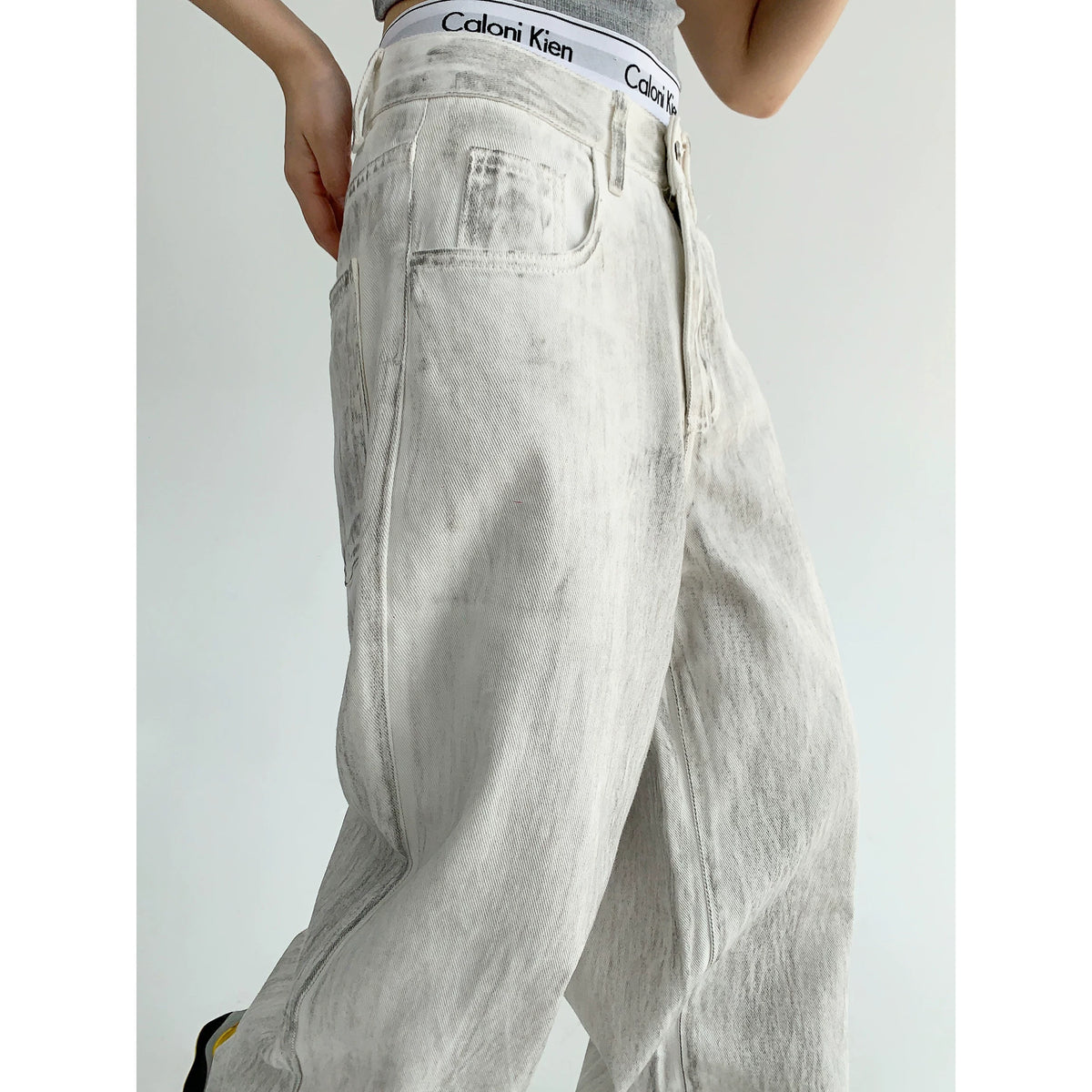 Wide-Leg Straight White Denim Jeans