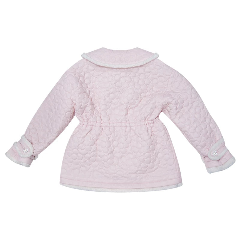 Flower Plush Bow Tie Puffer Jacket