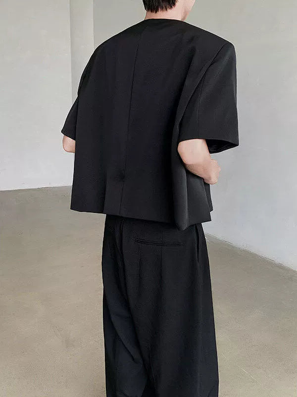Chinese Style Shoulder Pad Short Sleeve Shirt