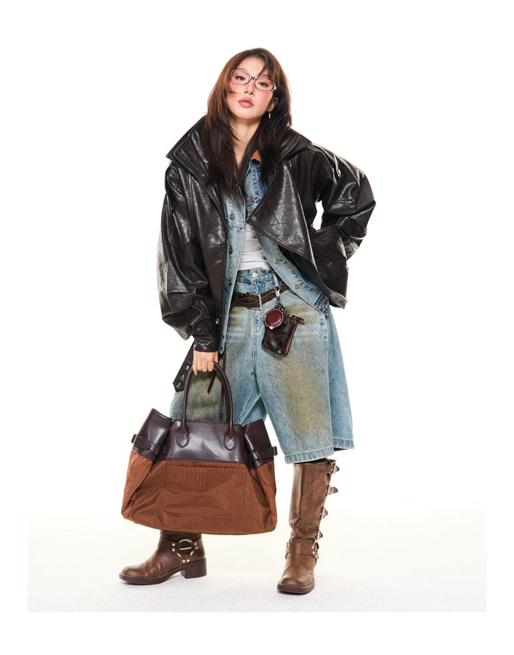 Asymmetrical Stand Collar PU Leather Jacket
