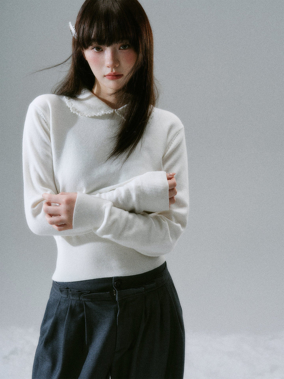 Handmade Crochet Crew Neck Slimming Polo Knit Sweater