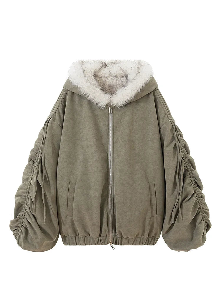 Reversible Suede Oversize Thick Fur Jacket