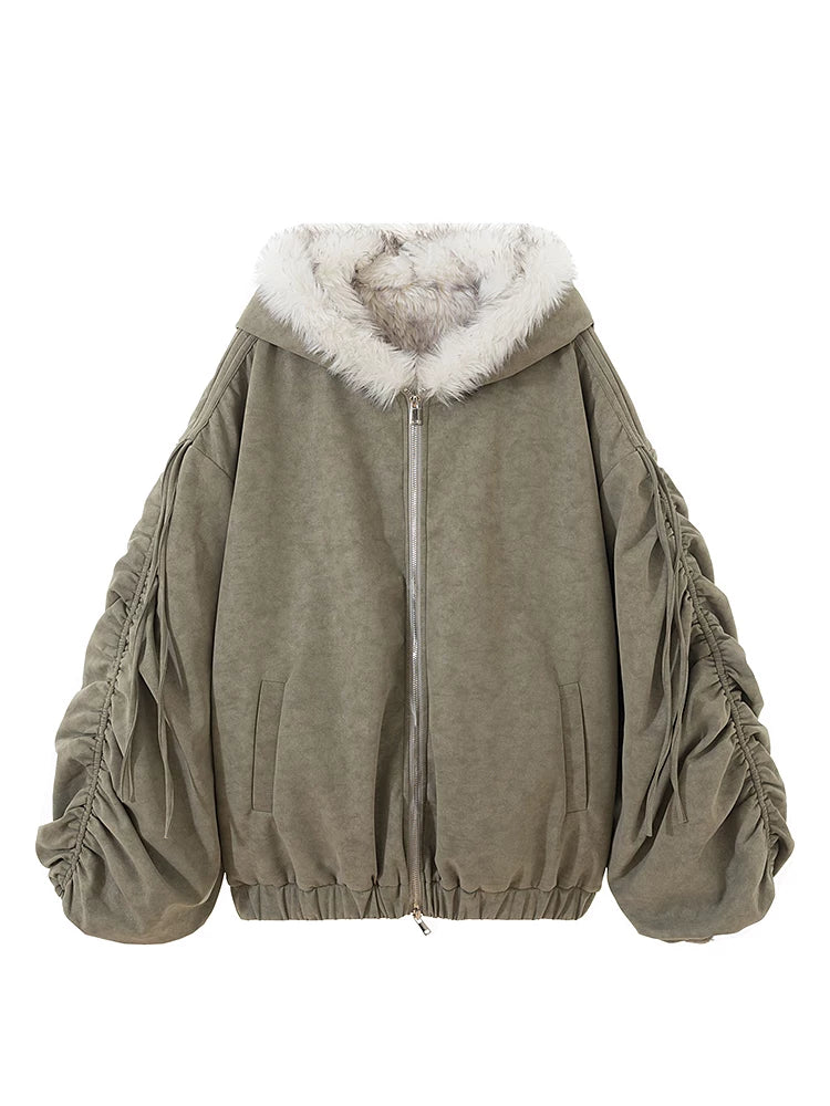 Reversible Suede Oversize Thick Fur Jacket
