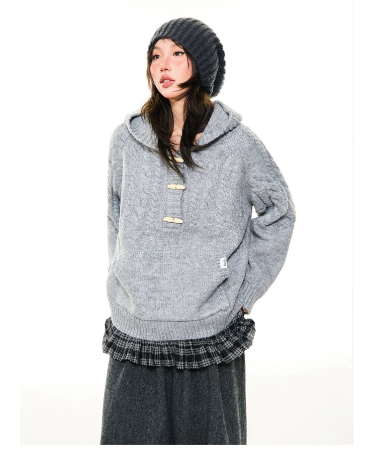 Hooded Toggle-Front Knit Sweater