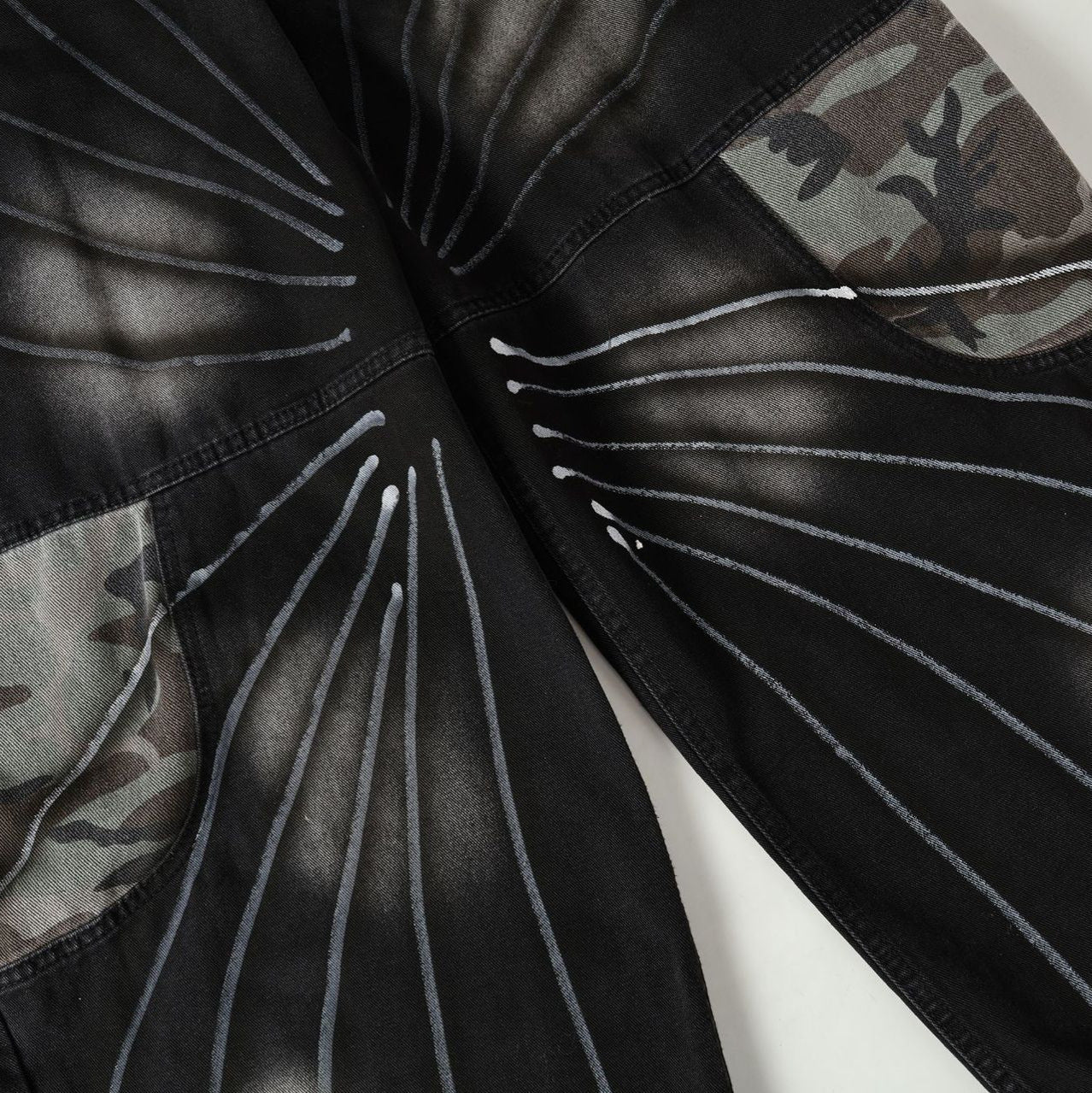 Butterfly Print Camouflage Wide Leg Denim Jeans