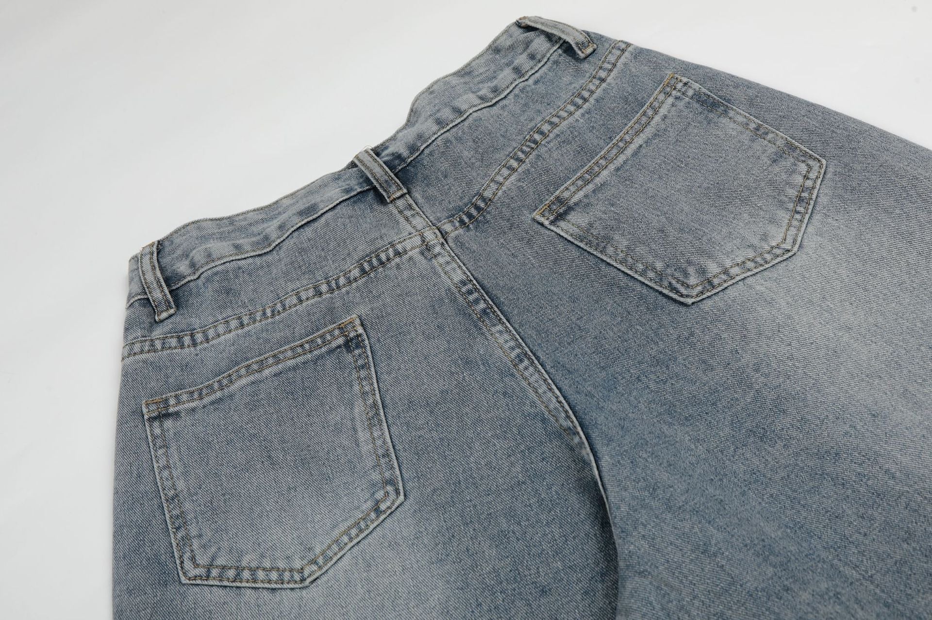 Button Fly Curved Wide Leg Denim Jeans