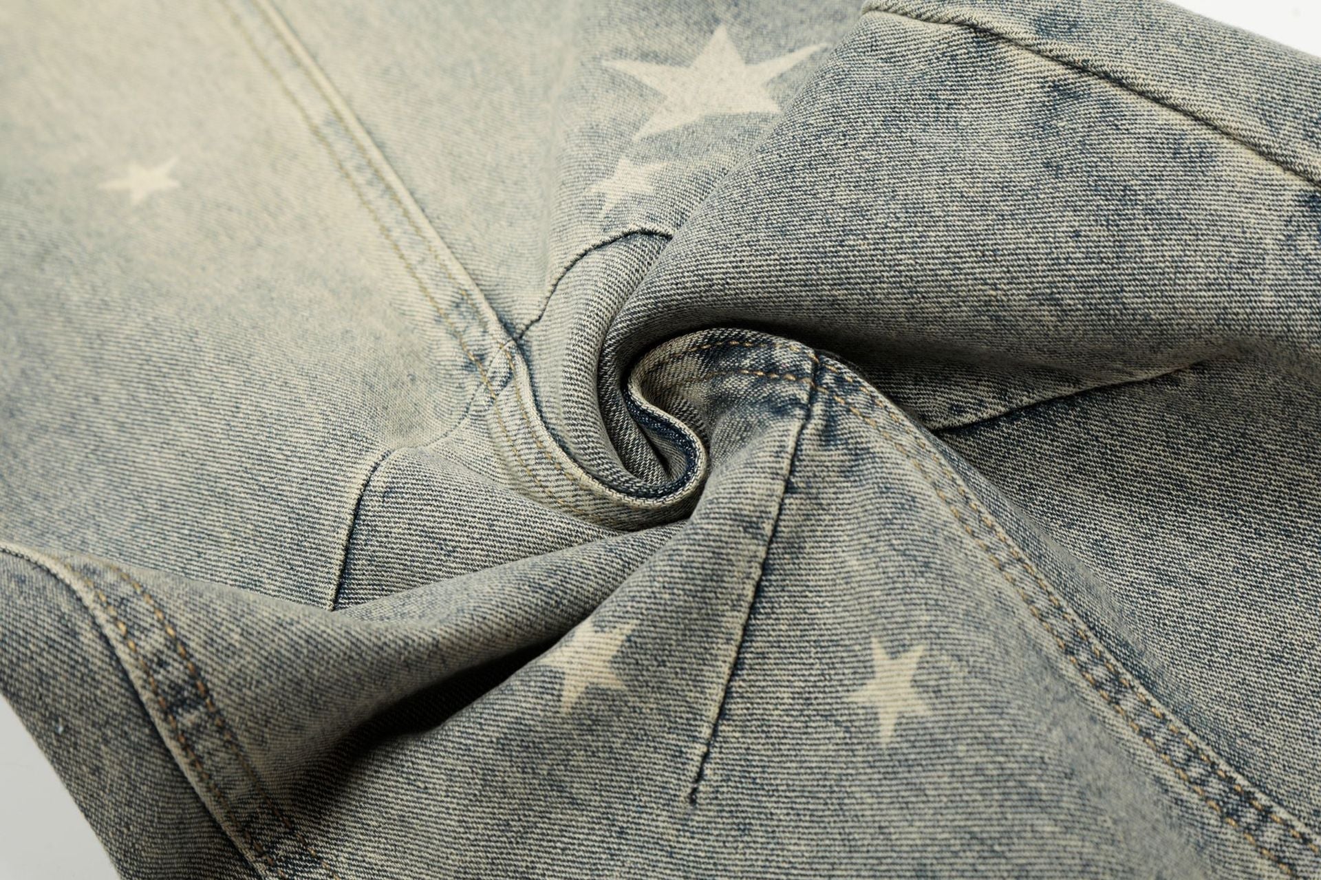 Star Print Curved Denim Jeans
