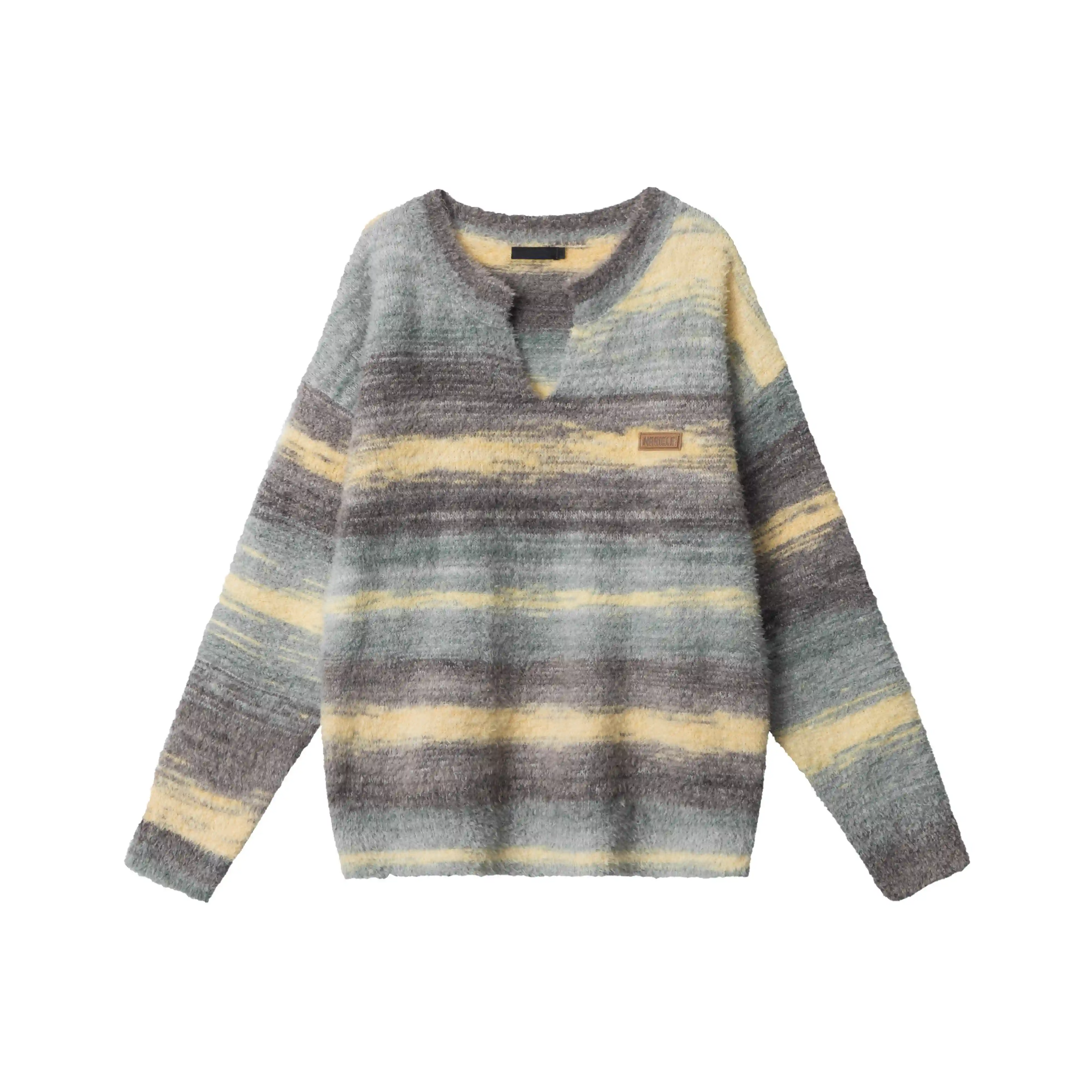 Striped Fuzzy Green Coffee Knit Sweater