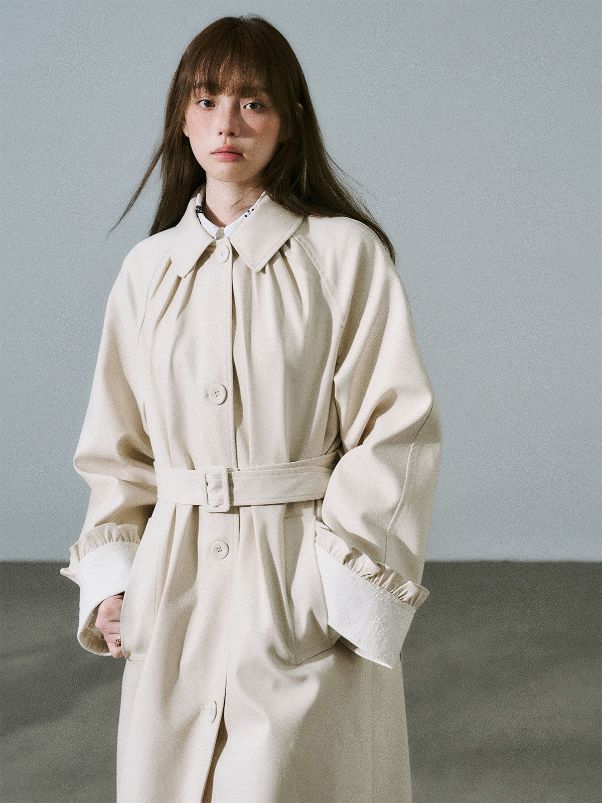 Lyocell Cotton Flower Bud Patchwork Ruffle Coat