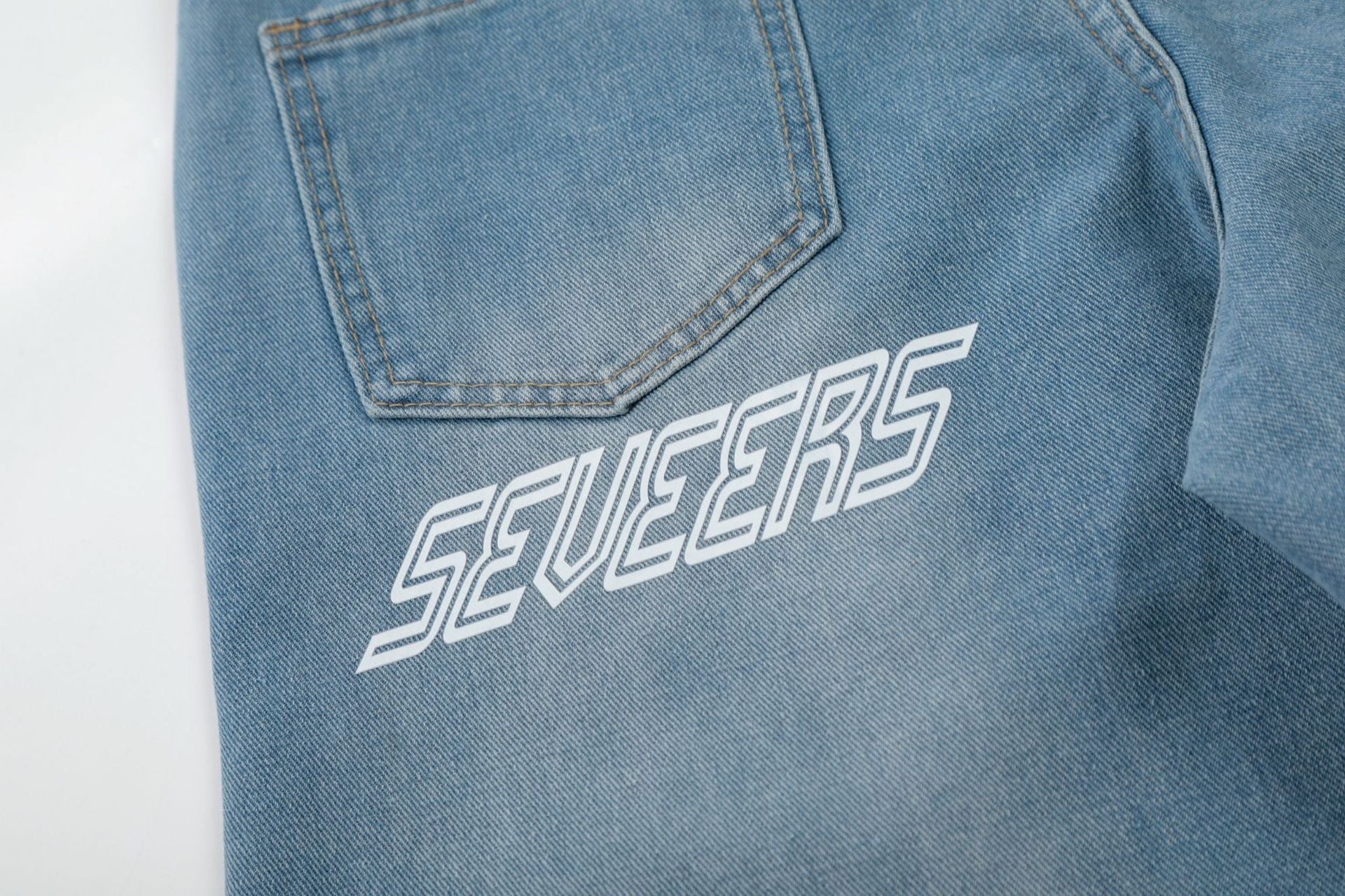 Washed Letter Print Wide Leg Denim Jeans