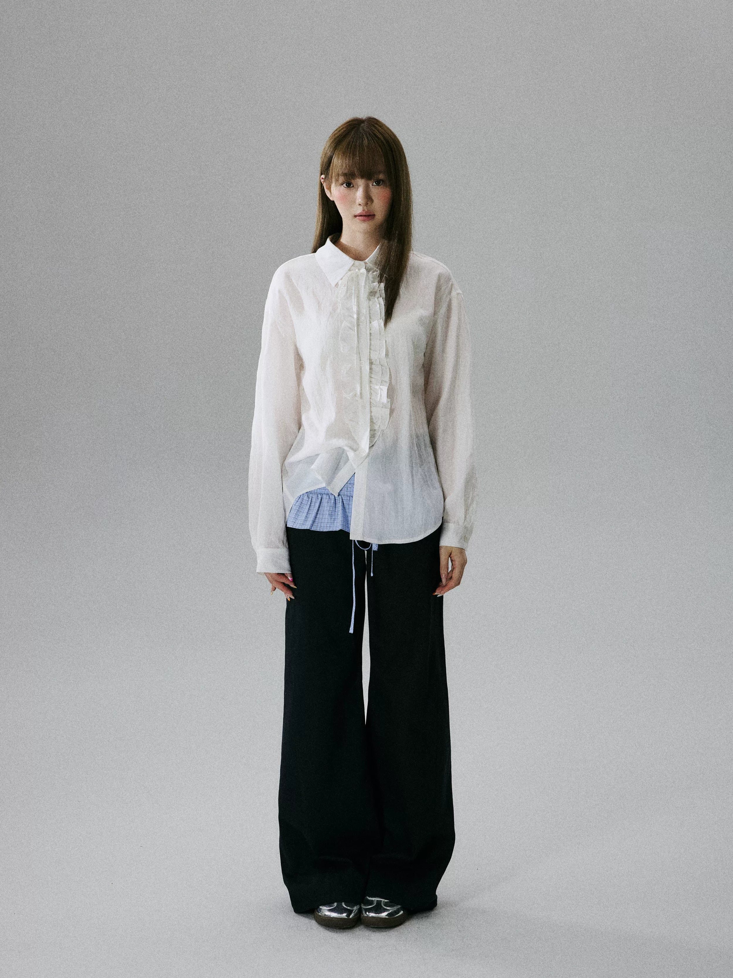 Wrinkled Lyocell Asymmetrical Bow Strap Sunscreen Long Sleeve Shirt