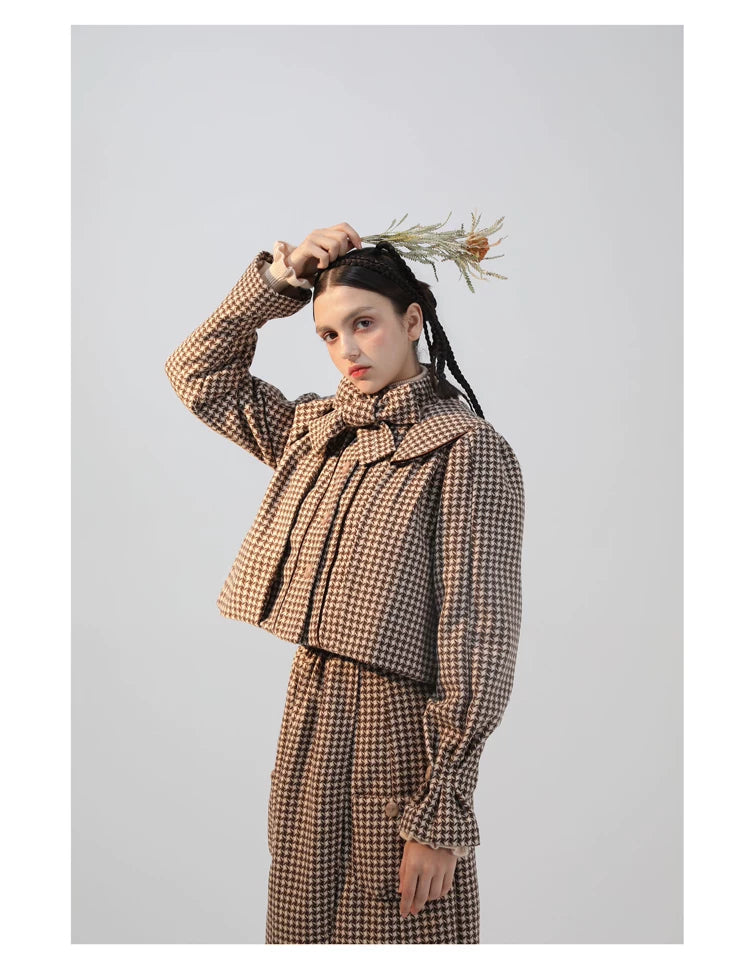 Plaid Wool Candy Sleeve Jacket & Half Skirt Setup