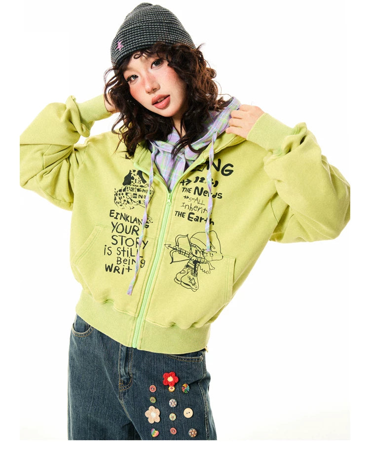 Letter Print Zipper Hoodie
