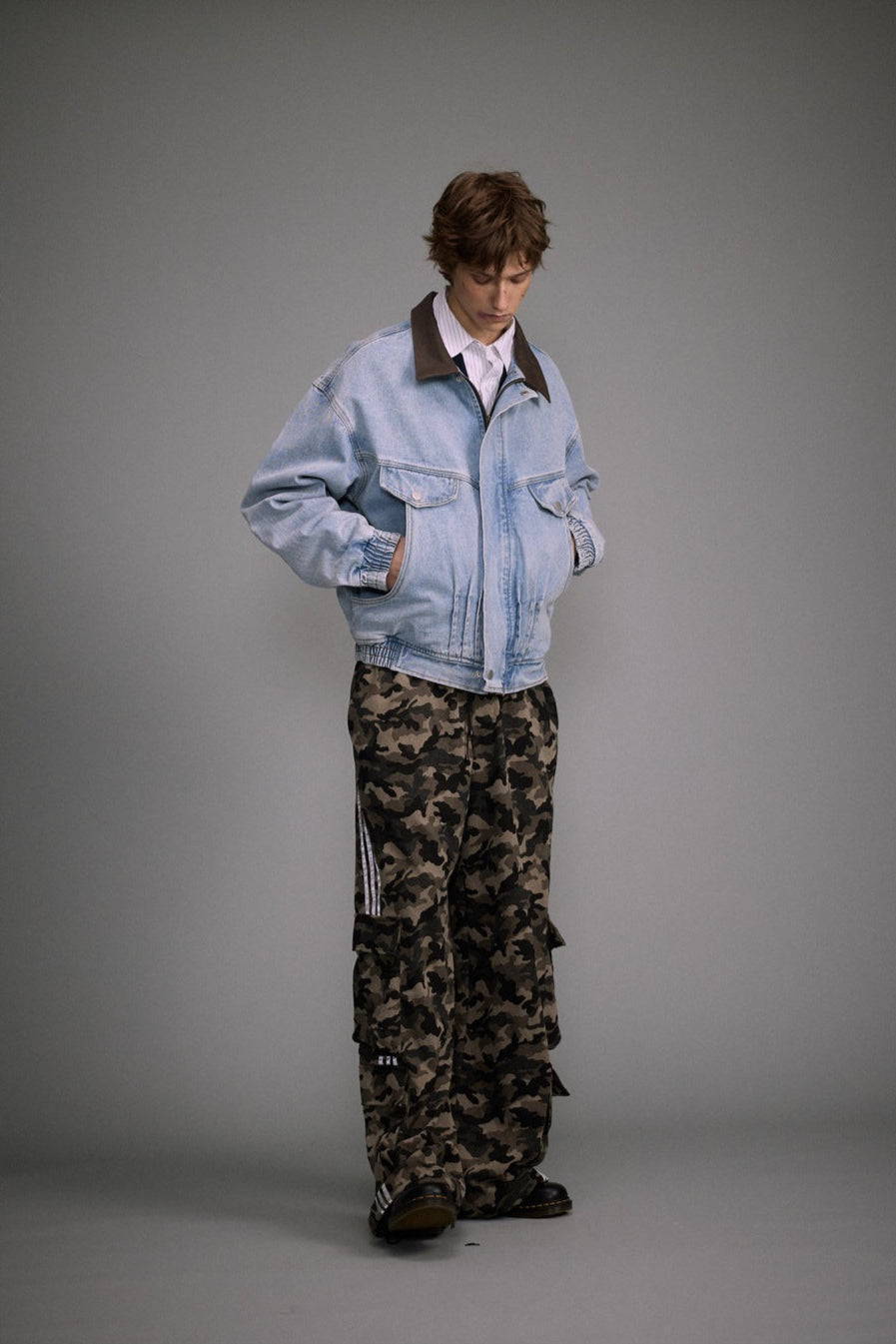 Chaqueta vaquera retro lavada con cuello vuelto