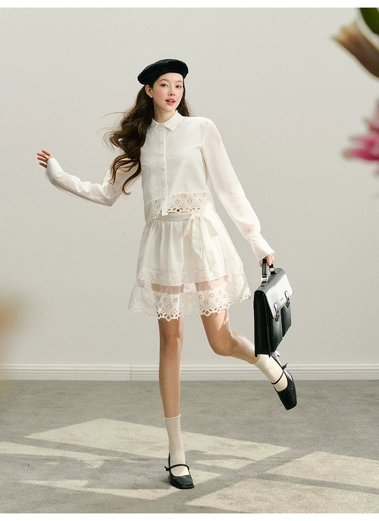 Lace Long Sleeve Shirt & Lace Short Skirt Setup