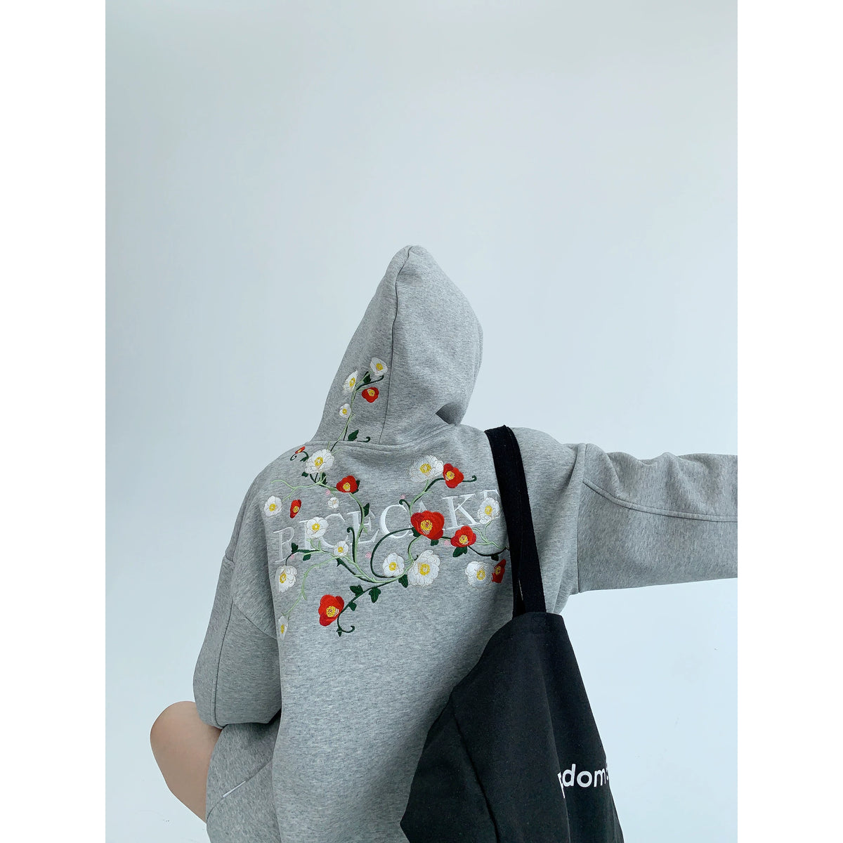 Flower Embroidery Oversized Hoodie