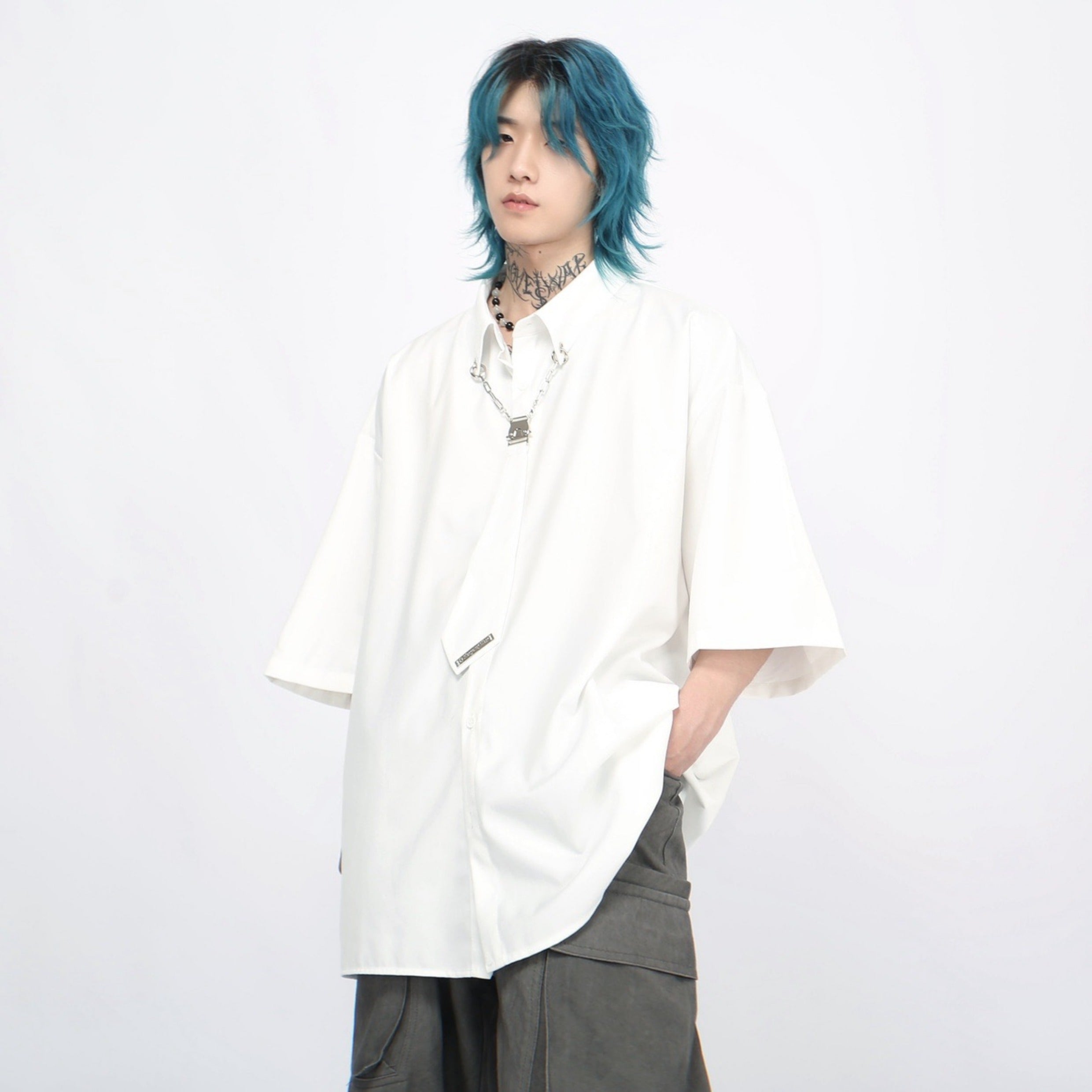 Tie Accessories Design Oversize Short Sleeve Shirt