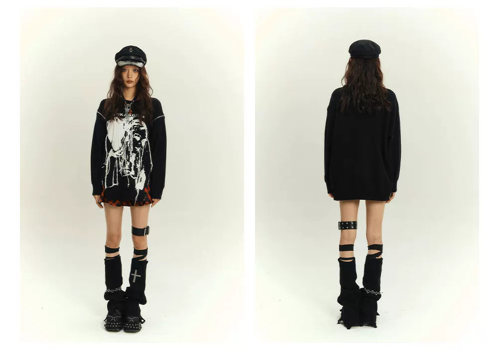 Zipper Design Oversize Knit Sweater