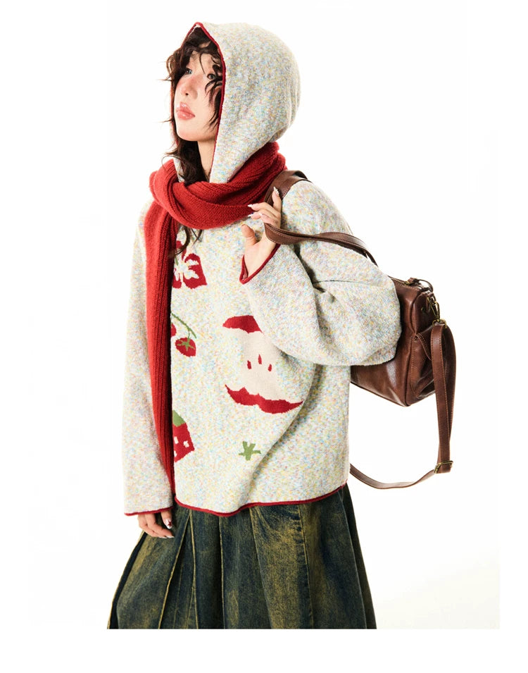 Fruit Pattern Knit Oversize Hoodie