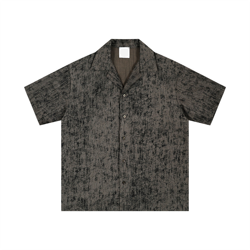 Camicia plissettata testurizzata tie-dye con colletto cubano
