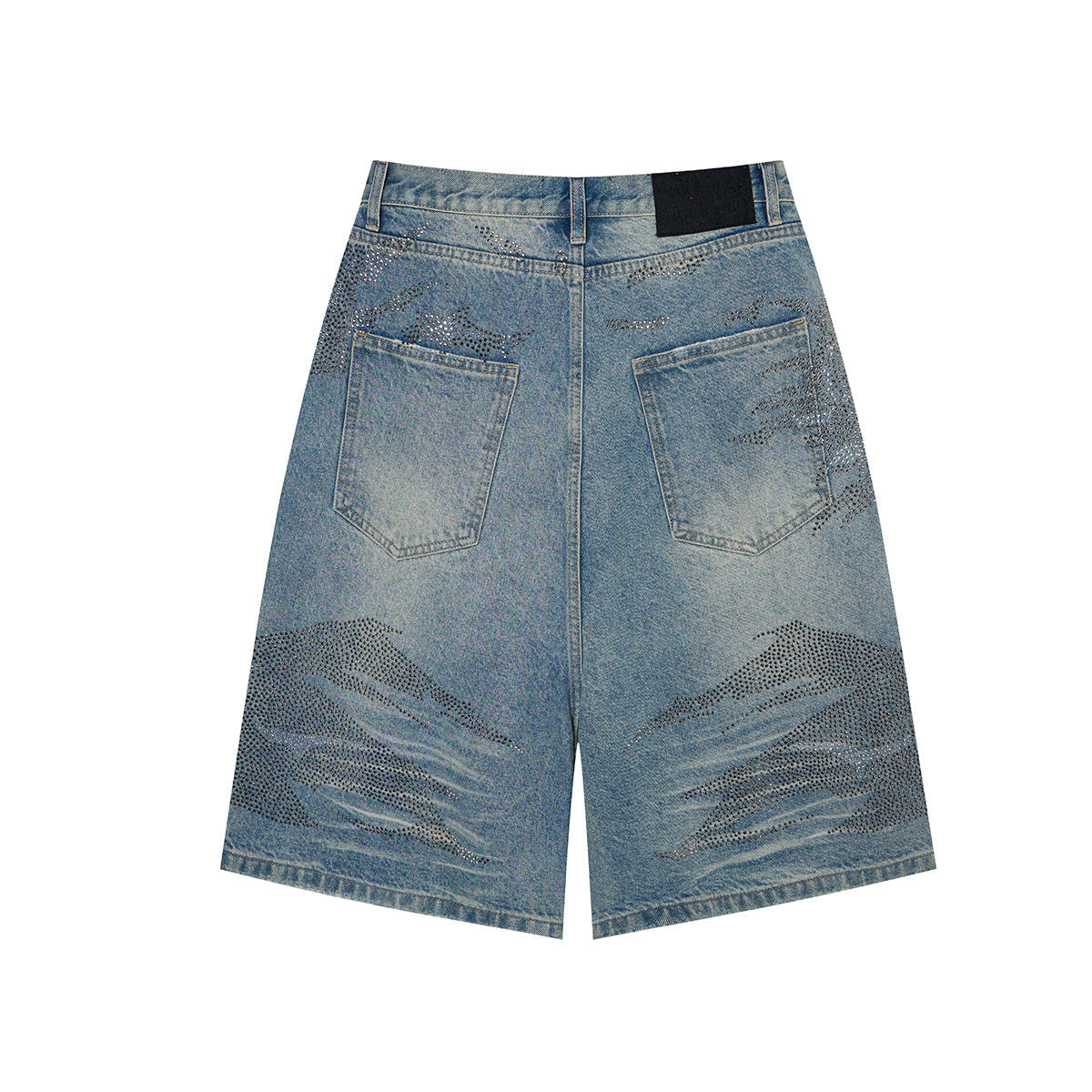 Rhinestone Camouflage Wash Denim Jort