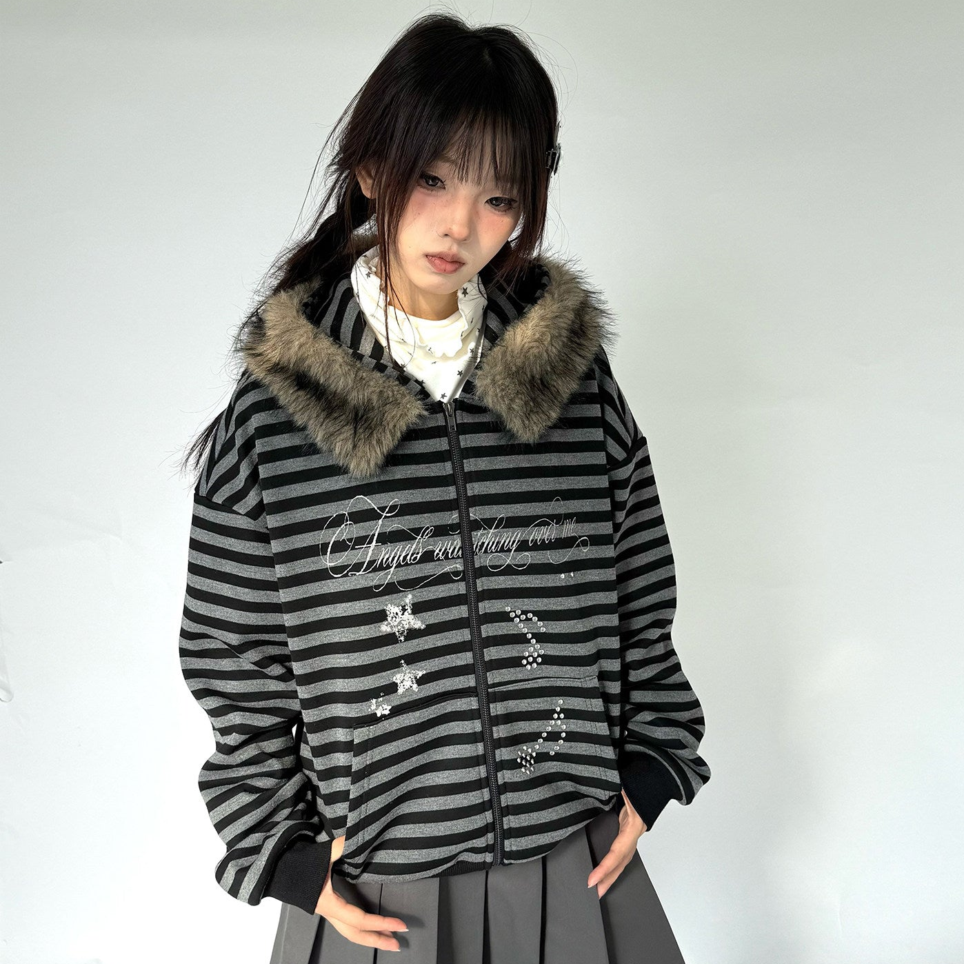 Detachable Fur Collar Fleece Lining Hooded Jacket