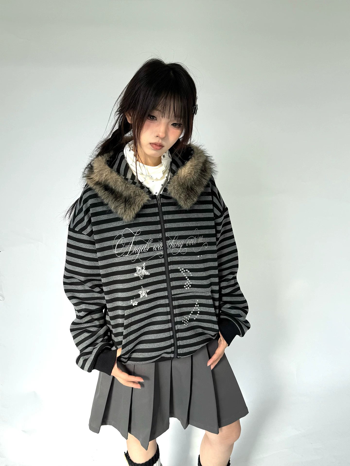 Detachable Fur Collar Fleece Lining Hooded Jacket
