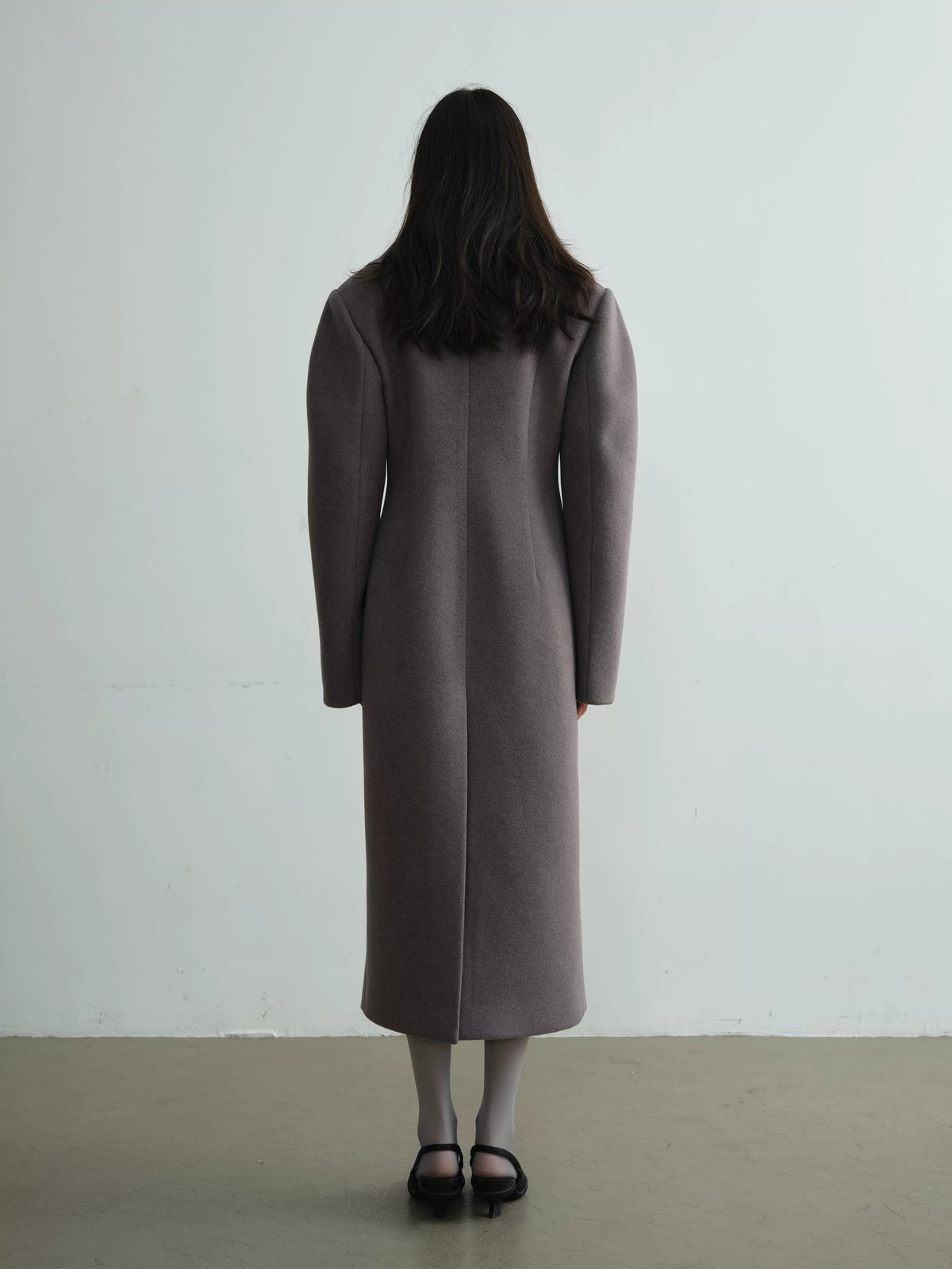 Collar Design Wool Long Coat With Scarf